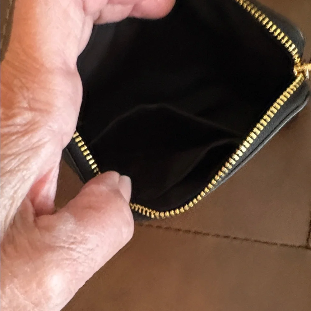 Coach Black Leather Wristlet with Gold‎ Details